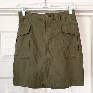 Anthro Maeve moss green linen-blend cargo mini skirt, S